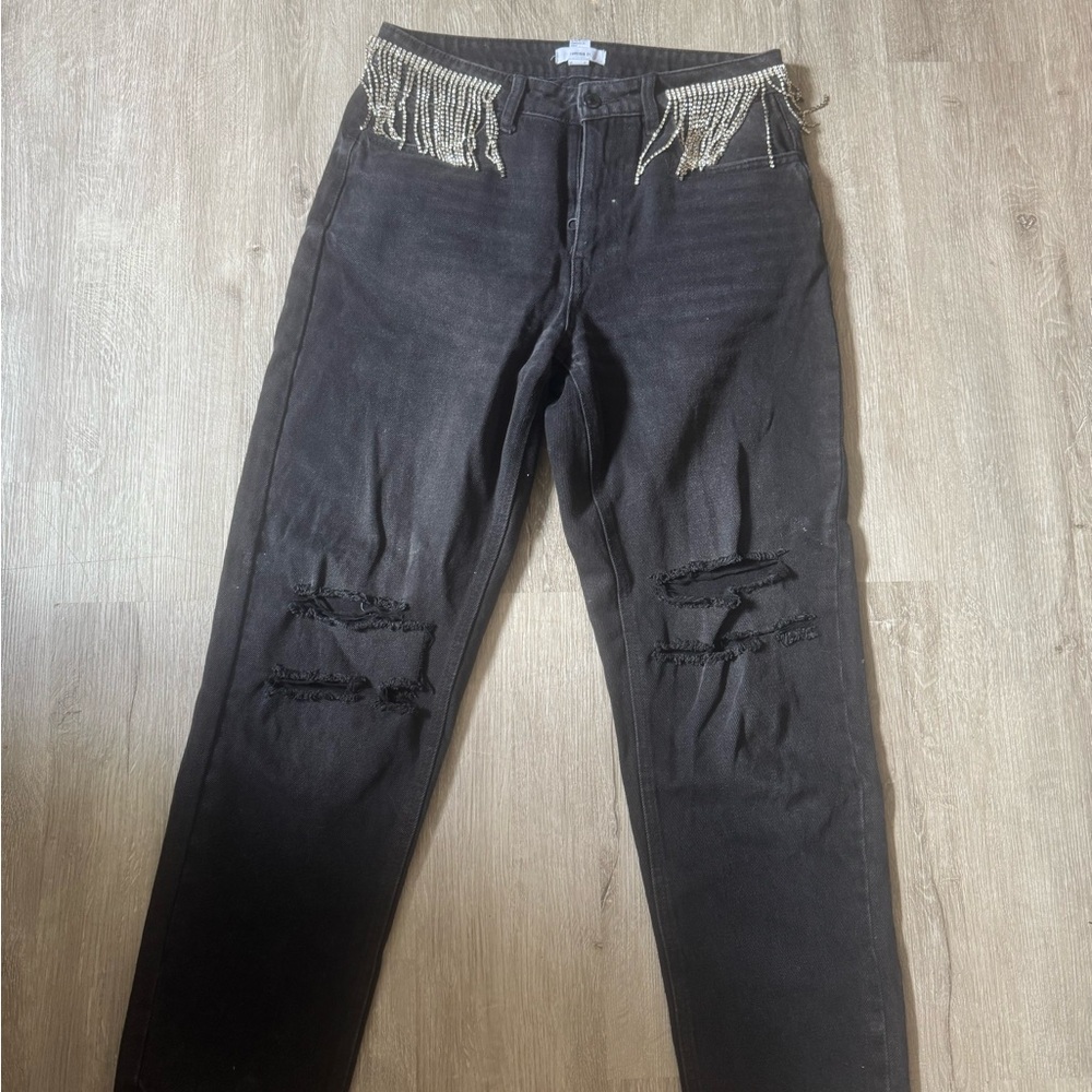Forever 21 Black Straight Leg Jeans with Distressed Knees